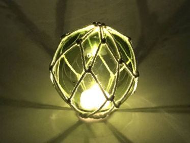 Tabletop LED Lighted Green Japanese Glass Ball Fishing Float with White Netting Decoration 4""