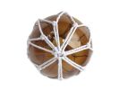 Tabletop LED Lighted Amber Japanese Glass Ball Fishing Float with White Netting Decoration 6""