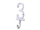 Whitewashed Cast Iron Number 3 Wall Hook 6""