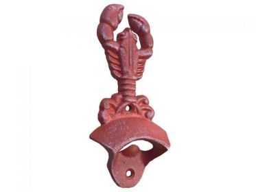 Red Whitewashed Cast Iron Wall Mounted Lobster Bottle Opener 6"
