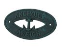 Seaworn Blue Cast Iron Anchors Aweigh with Anchor Sign 8""