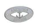 Whitewashed Cast Iron Anchors Aweigh with Anchor Sign 8""