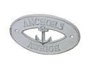 Whitewashed Cast Iron Anchors Aweigh with Anchor Sign 8""