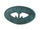 Seaworn Blue Cast Iron Baby on Board with Anchor Sign 8""