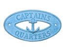 Light Blue Whitewashed Cast Iron Captains Quarters with Anchor Sign 8"