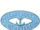 Light Blue Whitewashed Cast Iron Captains Quarters with Anchor Sign 8"