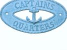 Light Blue Whitewashed Cast Iron Captains Quarters with Anchor Sign 8"
