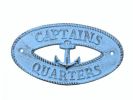Rustic Light Blue Cast Iron Captains Quarters with Anchor Sign 8"
