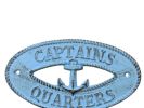 Rustic Light Blue Cast Iron Captains Quarters with Anchor Sign 8"