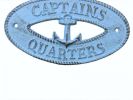 Rustic Light Blue Cast Iron Captains Quarters with Anchor Sign 8"
