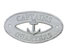 Whitewashed Cast Iron Captains Quarters with Anchor Sign 8"