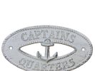 Whitewashed Cast Iron Captains Quarters with Anchor Sign 8"