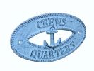 Dark Blue Whitewashed Cast Iron Crews Quarters with Anchor Sign 8"