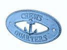 Dark Blue Whitewashed Cast Iron Crews Quarters with Anchor Sign 8"