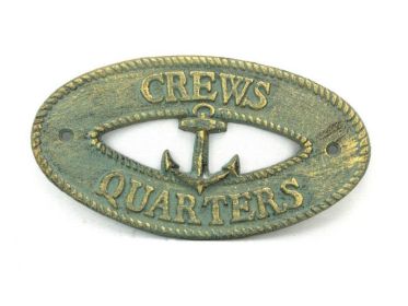 Antique Bronze Cast Iron Crews Quarters with Anchor Sign 8"