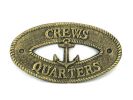 Antique Gold Cast Iron Crews Quarters with Anchor Sign 8"