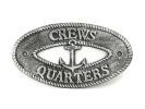 Antique Silver Cast Iron Crews Quarters with Anchor Sign 8"