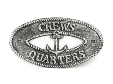 Antique Silver Cast Iron Crews Quarters with Anchor Sign 8"