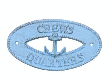Rustic Light Blue Cast Iron Crews Quarters with Anchor Sign 8"
