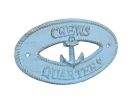 Rustic Light Blue Cast Iron Crews Quarters with Anchor Sign 8"