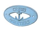 Rustic Light Blue Cast Iron Crews Quarters with Anchor Sign 8"