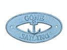 Dark Blue Whitewashed Cast Iron Gone Sailing with Anchor Sign 8""