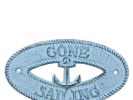 Dark Blue Whitewashed Cast Iron Gone Sailing with Anchor Sign 8""