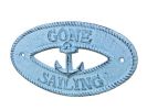 Dark Blue Whitewashed Cast Iron Gone Sailing with Anchor Sign 8""