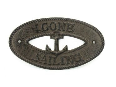 Cast Iron Gone Sailing with Anchor Sign 8""