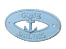 Rustic Light Blue Cast Iron Gone Sailing with Anchor Sign 8""