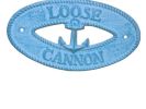 Light Blue Whitewashed Cast Iron Loose Cannon with Anchor Sign 8""