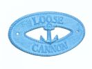 Light Blue Whitewashed Cast Iron Loose Cannon with Anchor Sign 8""