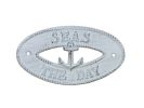 Whitewashed Cast Iron Seas the Day with Anchor Sign 8""