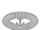 Whitewashed Cast Iron Seas the Day with Anchor Sign 8""