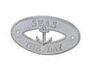 Whitewashed Cast Iron Seas the Day with Anchor Sign 8""