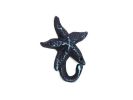 Rustic Dark Blue Cast Iron Starfish Hook 4"