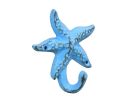 Rustic Light Blue Cast Iron Starfish Hook 4"
