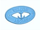 Light Blue Whitewashed Cast Iron Welcome Aboard with Anchor Sign 8""