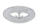 Whitewashed Cast Iron Welcome Aboard with Anchor Sign 8""