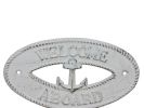 Whitewashed Cast Iron Welcome Aboard with Anchor Sign 8""