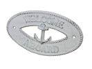 Whitewashed Cast Iron Welcome Aboard with Anchor Sign 8""