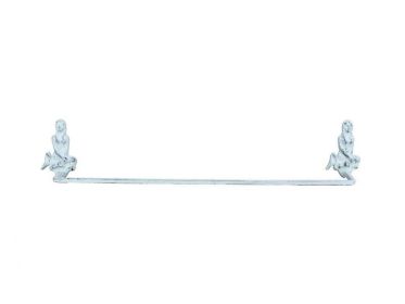 Whitewashed Cast Iron Mermaid Bath Towel Holder 26""