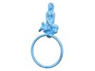 Rustic Light Blue Cast Iron Mermaid Towel Holder 8.5""