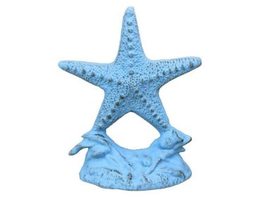 Rustic Light Blue Cast Iron Starfish Door Stopper 11"