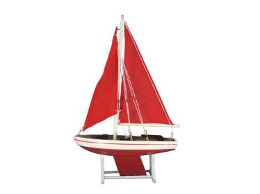 Wooden Decorative Sailboat Model Red with Red Sails 12""