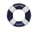 Blue Welcome Aboard Decorative Life Ring Pillow 14""