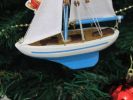 Wooden Light Blue Sailboat Model Christmas Tree Ornament 9""
