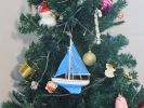 Wooden Light Blue Sailboat with Light Blue Sails Christmas Tree Ornament 9""