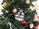 Wooden Rustic Decorative Blue and White Sailboat Christmas Tree Ornament