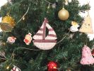 Wooden Rustic Decorative Red and White Sailboat Christmas Tree Ornament